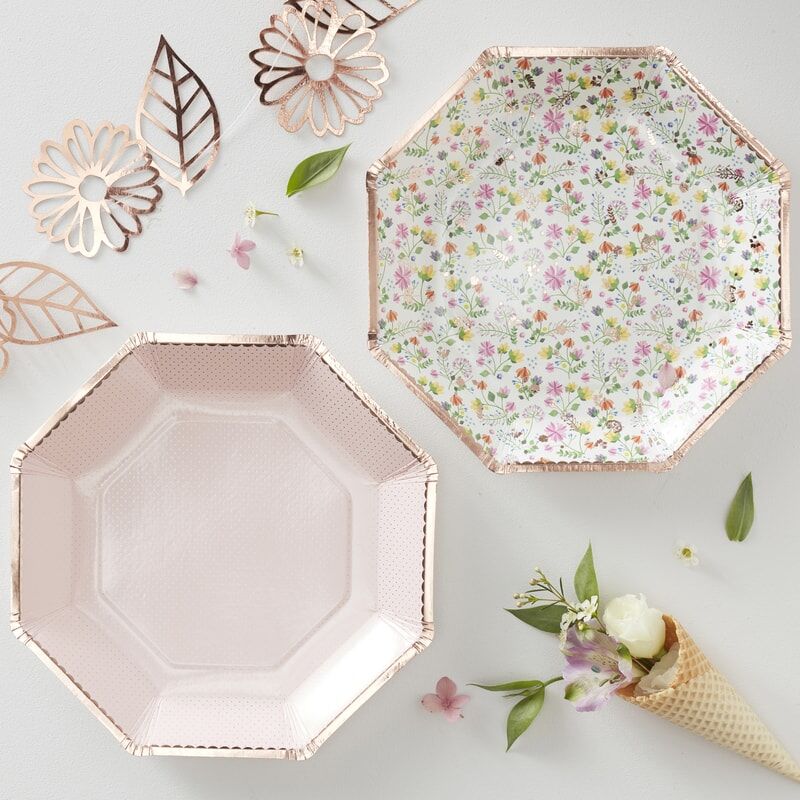 Rose Gold Floral Plates